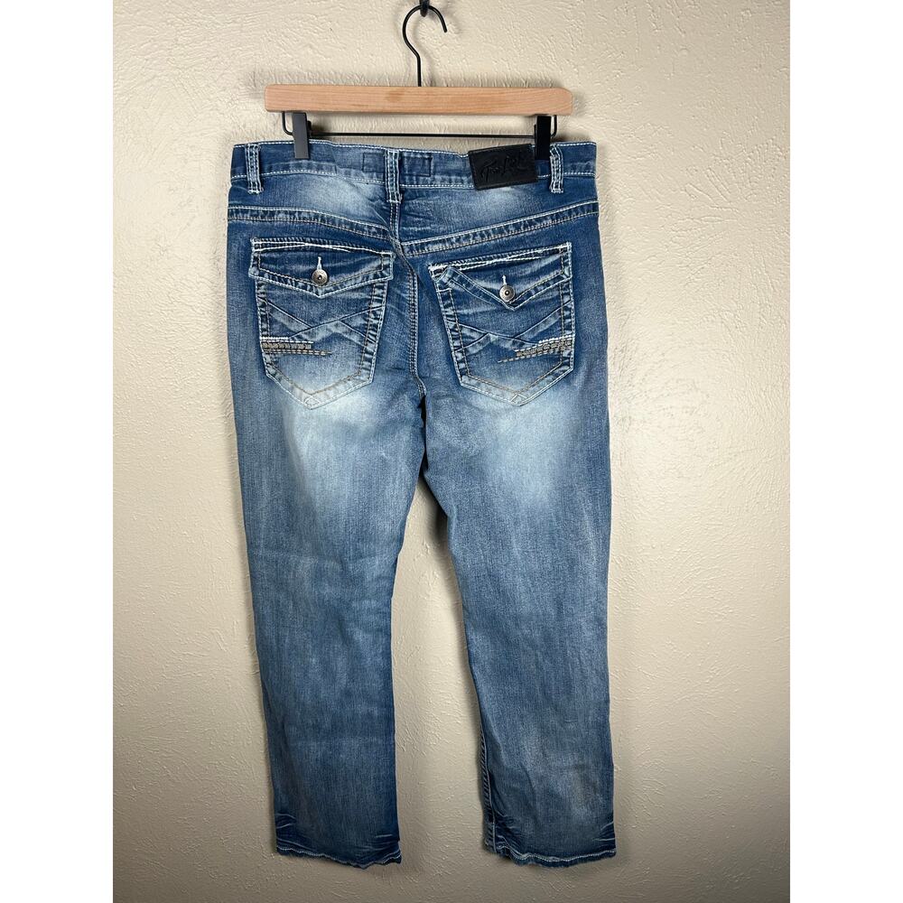 True Luck Jeans Mens Size 34x32 Denim Embroidered Pockets Straight Leg Y2K Pants - Picture 6 of 10